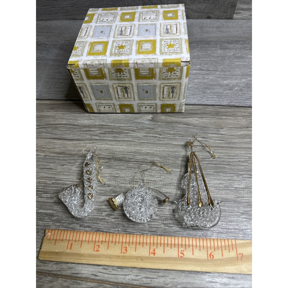 Christmas musical‎ instruments ornaments set Of three glass/gold